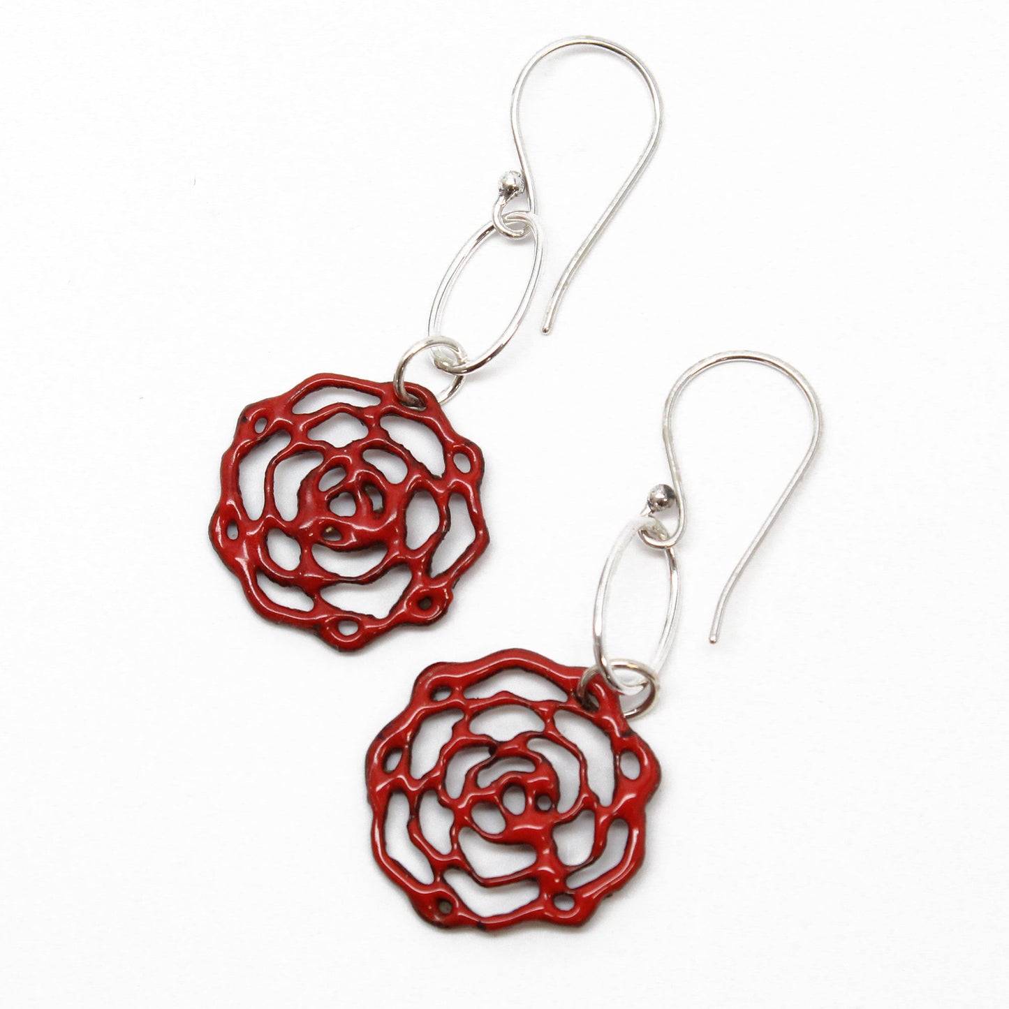 Handmade Red Enamel Flower Earrings 
