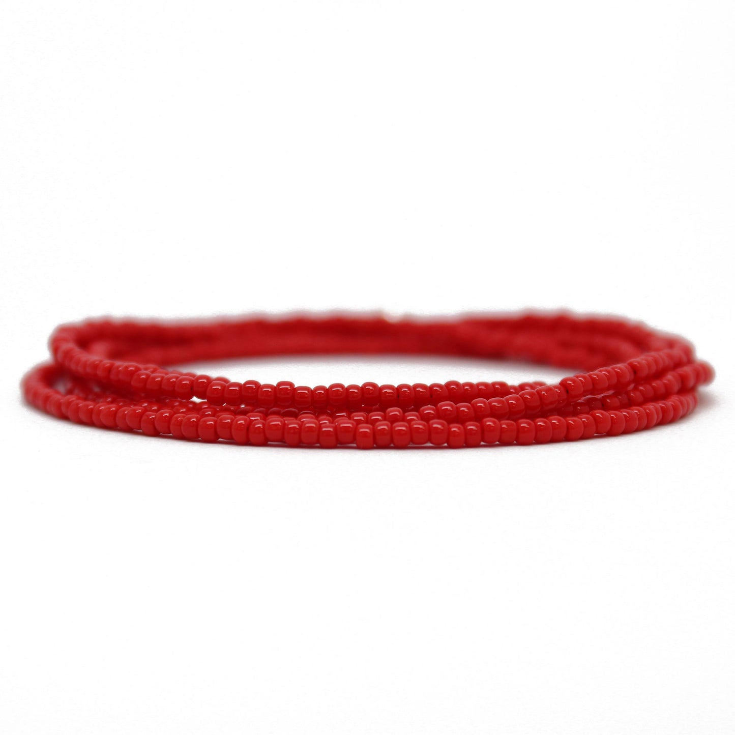 Red Seed Bead Necklace-Shiny Finish-Single Strand