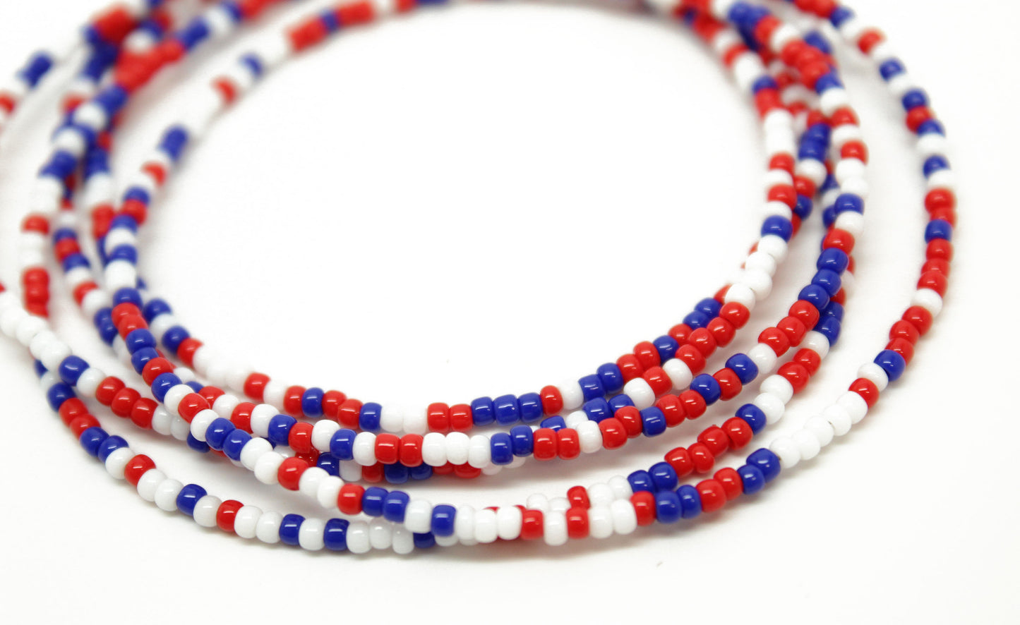 Red White and Blue Seed Bead Necklace-Single Strand