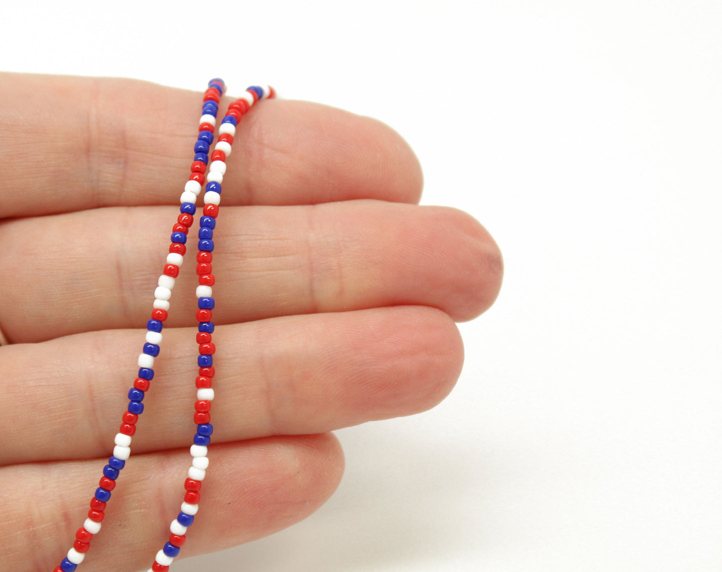 Red White and Blue Seed Bead Necklace-Single Strand