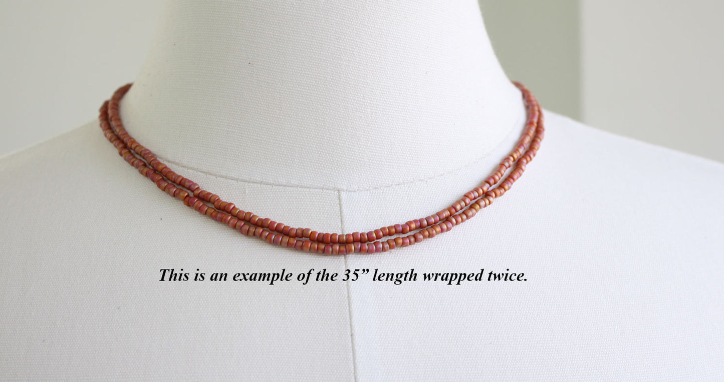 Orange Terracotta Seed Bead Necklace-Semi Glazed-Single Strand