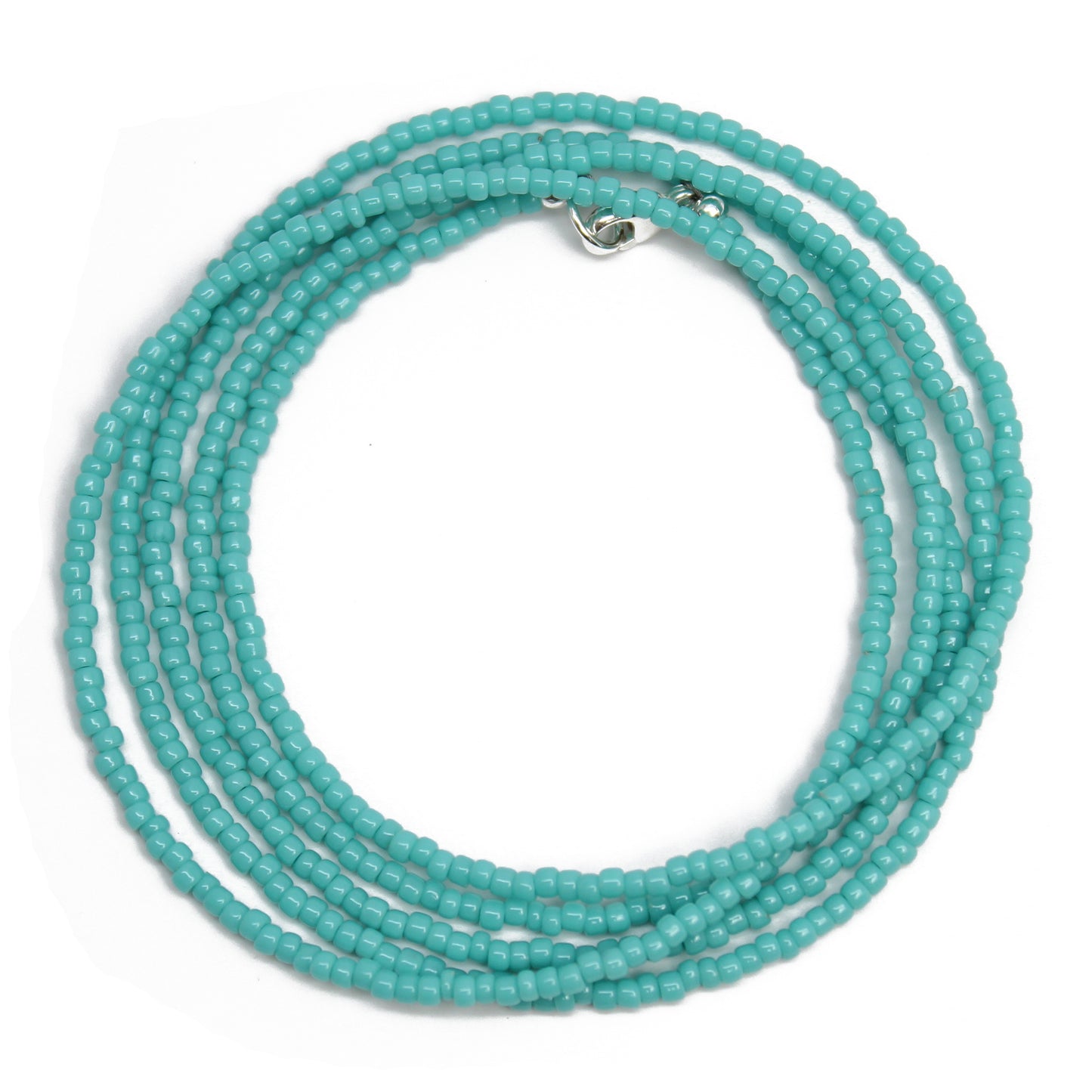 Turquoise Blue Seed Bead Necklace-Shiny-Single Strand