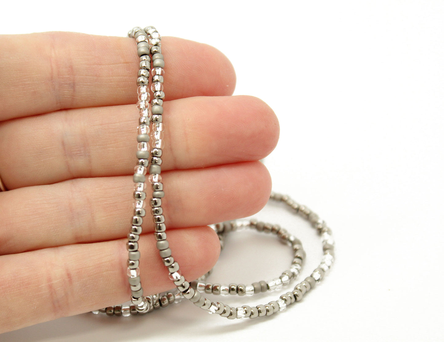 Silver and grey seed bead necklace