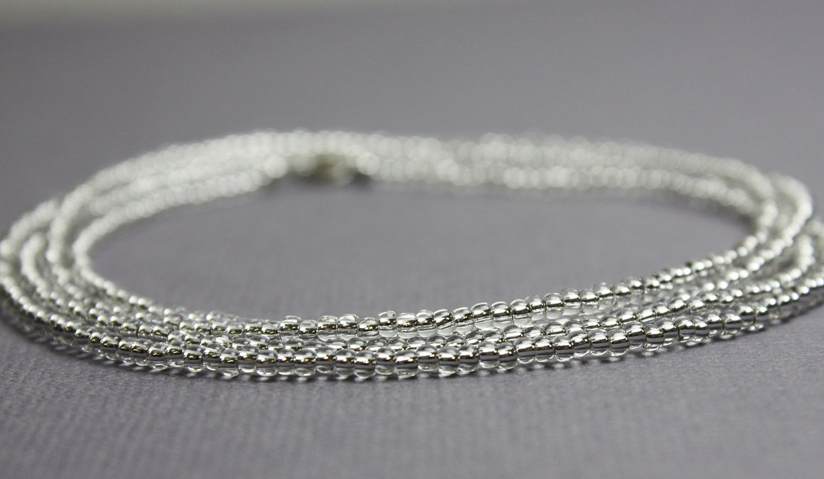 Silver Sparkle Seed Bead Necklace, Thin 1.5mm Single Strand – Kathy ...