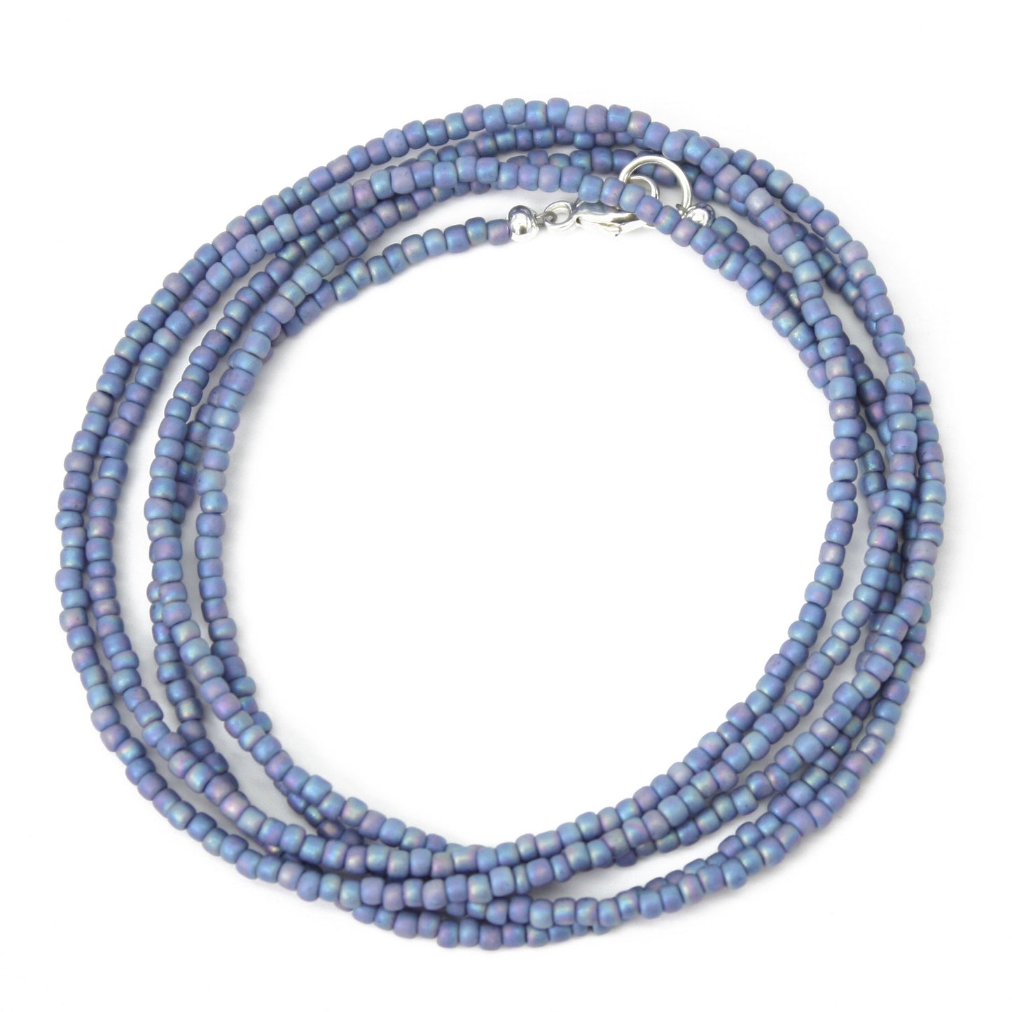 Blue Seed Bead Necklace-Soft Blue-Single Strand