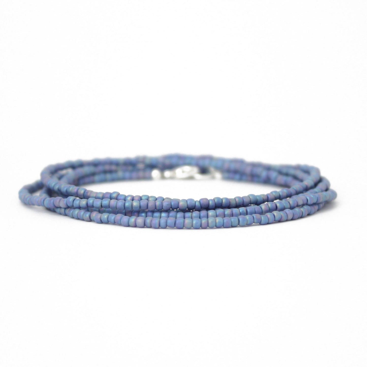 Blue Seed Bead Necklace-Soft Blue-Single Strand