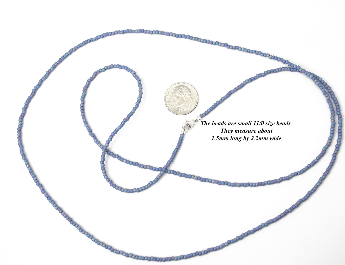 Blue Seed Bead Necklace-Soft Blue-Single Strand