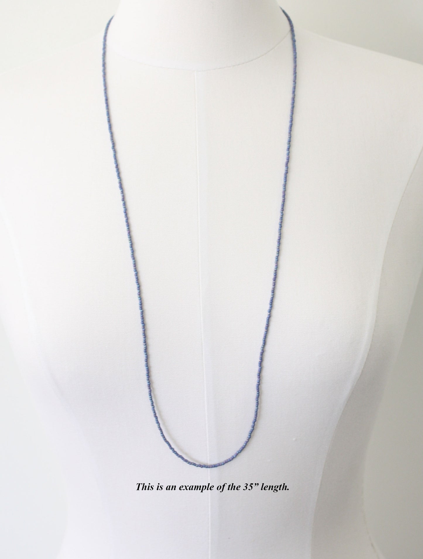 Blue Seed Bead Necklace-Soft Blue-Single Strand