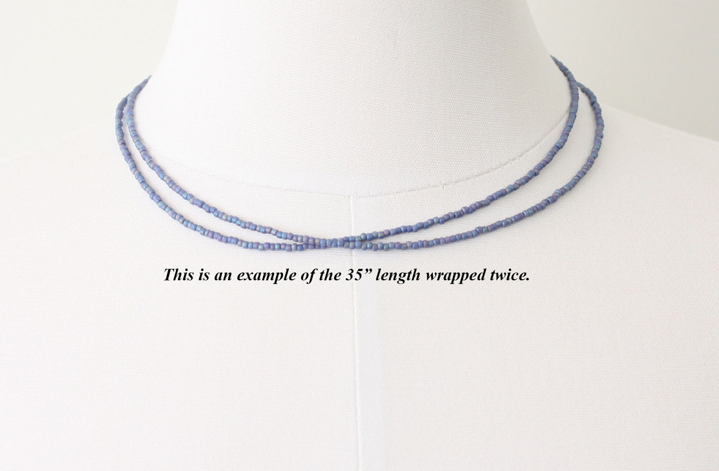 Blue Seed Bead Necklace-Soft Blue-Single Strand