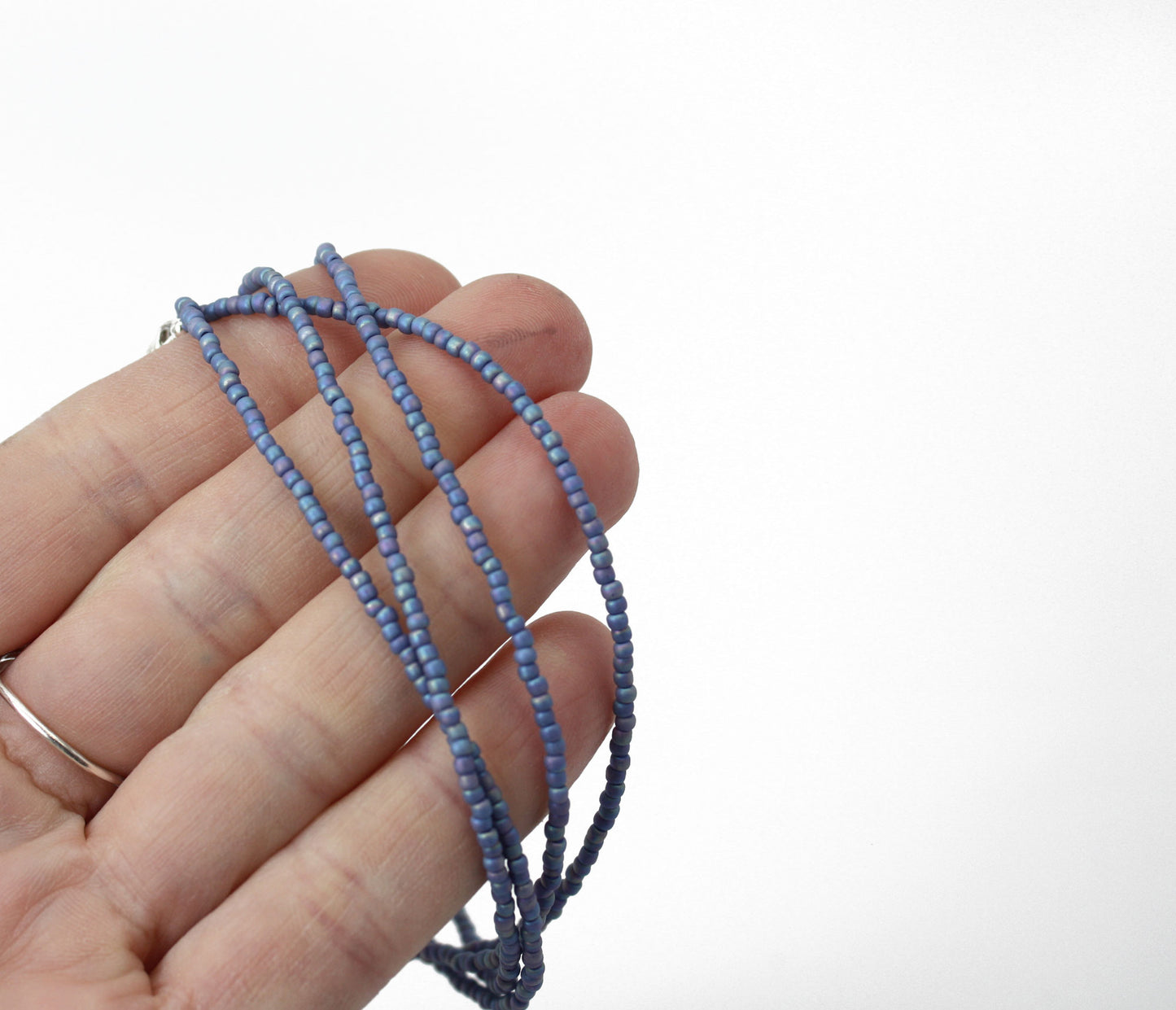 Blue Seed Bead Necklace-Soft Blue-Single Strand