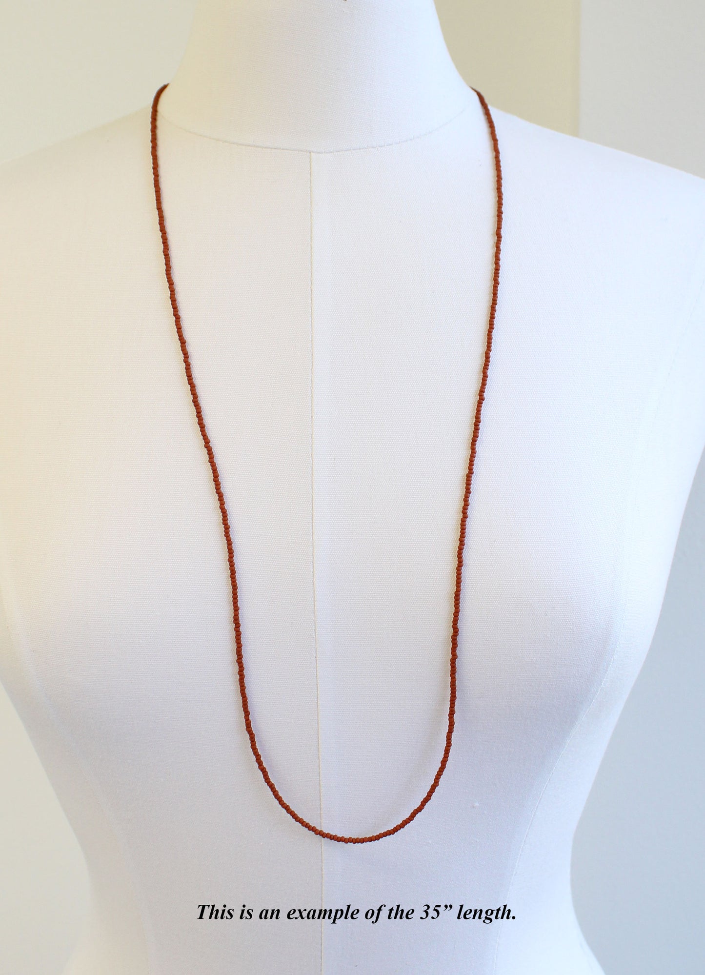 Brown Seed Bead Necklace, Matte Terra Cotta Brown, Single Strand