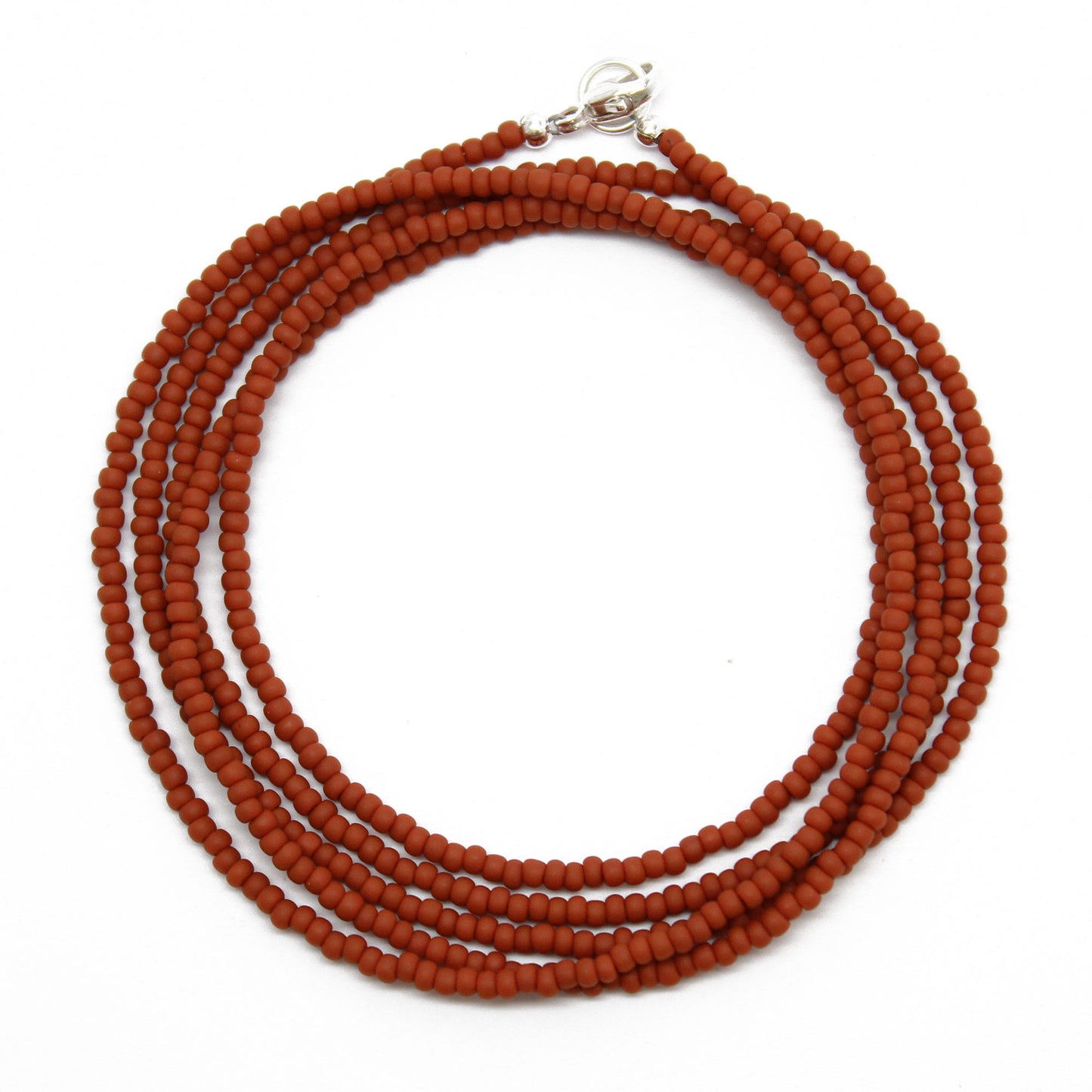 Brown Seed Bead Necklace, Matte Terra Cotta Brown, Single Strand