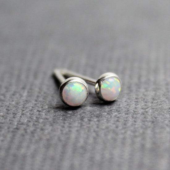 Tiny Opal Stud Earrings, 3mm all Sterling Silver