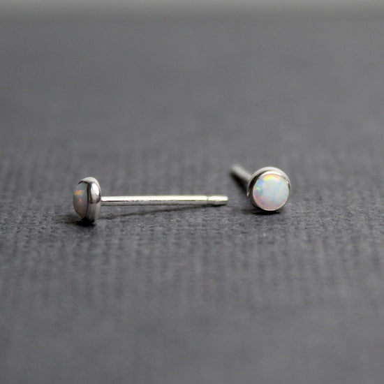 Tiny Opal Stud Earrings, 3mm all Sterling Silver