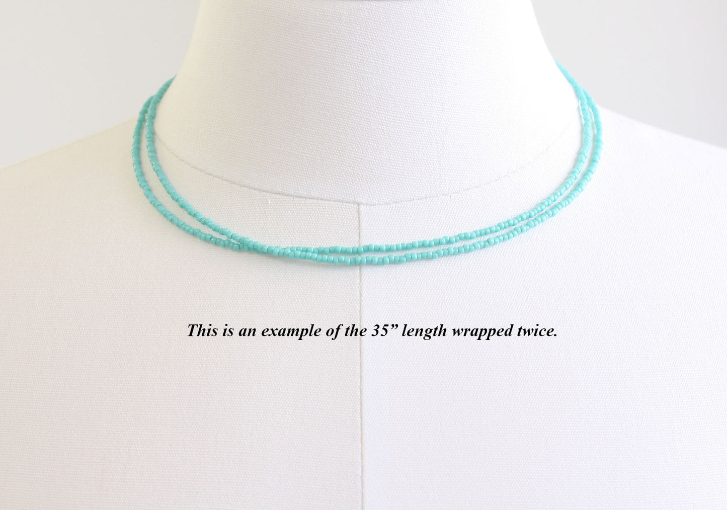 Turquoise Blue Seed Bead Necklace-Shiny-Single Strand