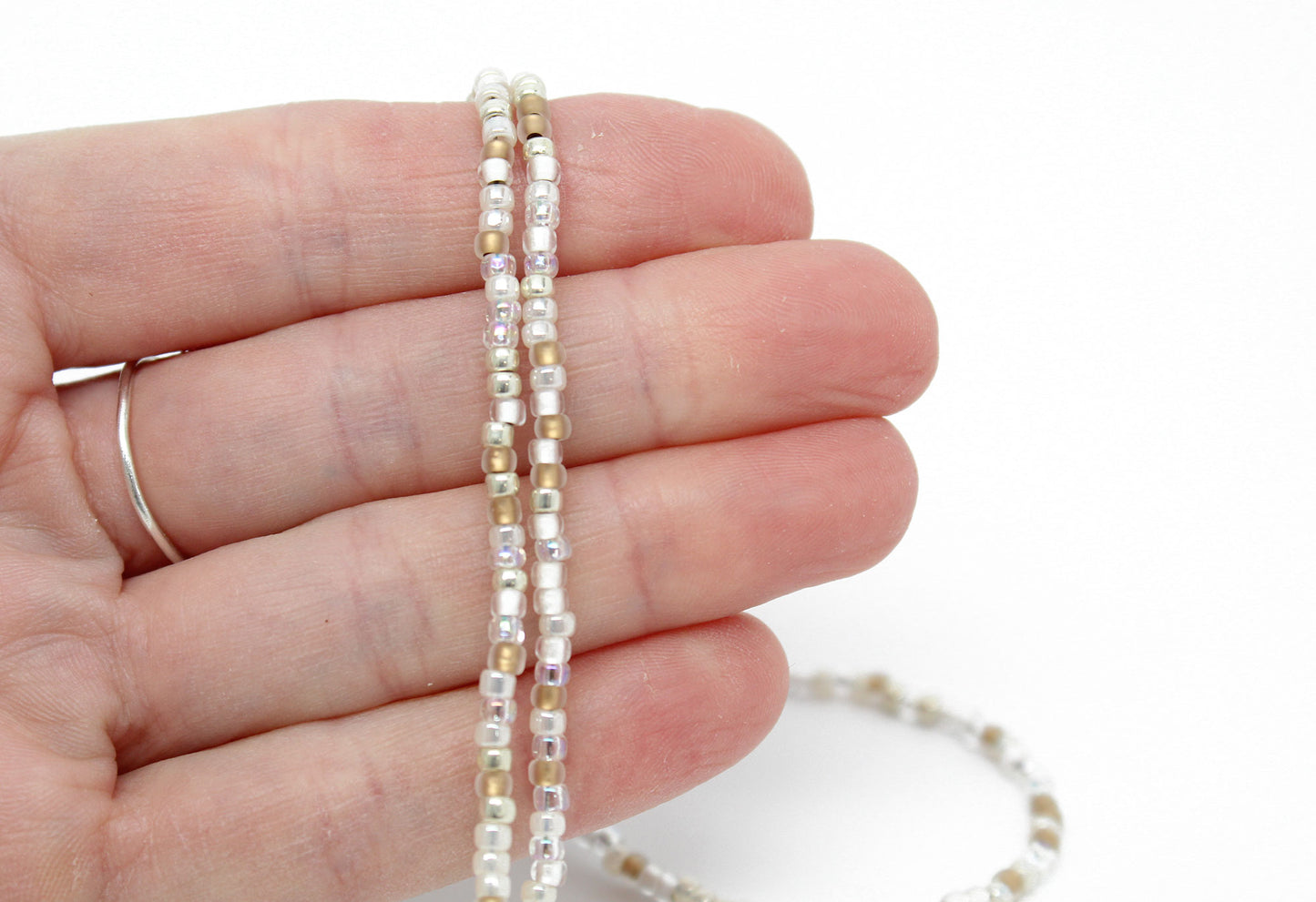 Handmade Gold and Silver Seed Bead Necklace