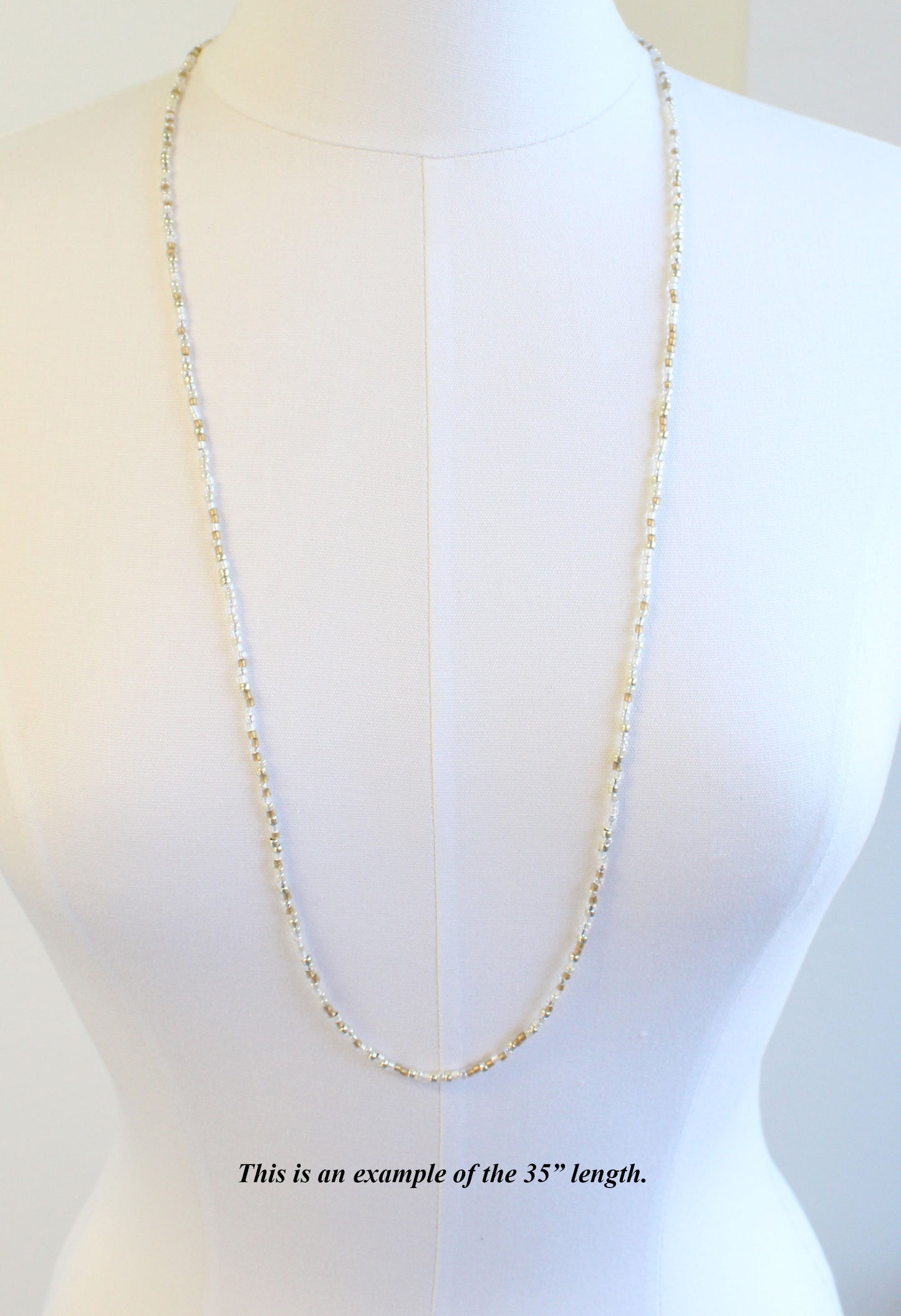 Long Gold and Silver Seed Bead Necklace