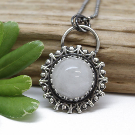Artisan Made White Quartz Pendant Necklace in Sterling Silver