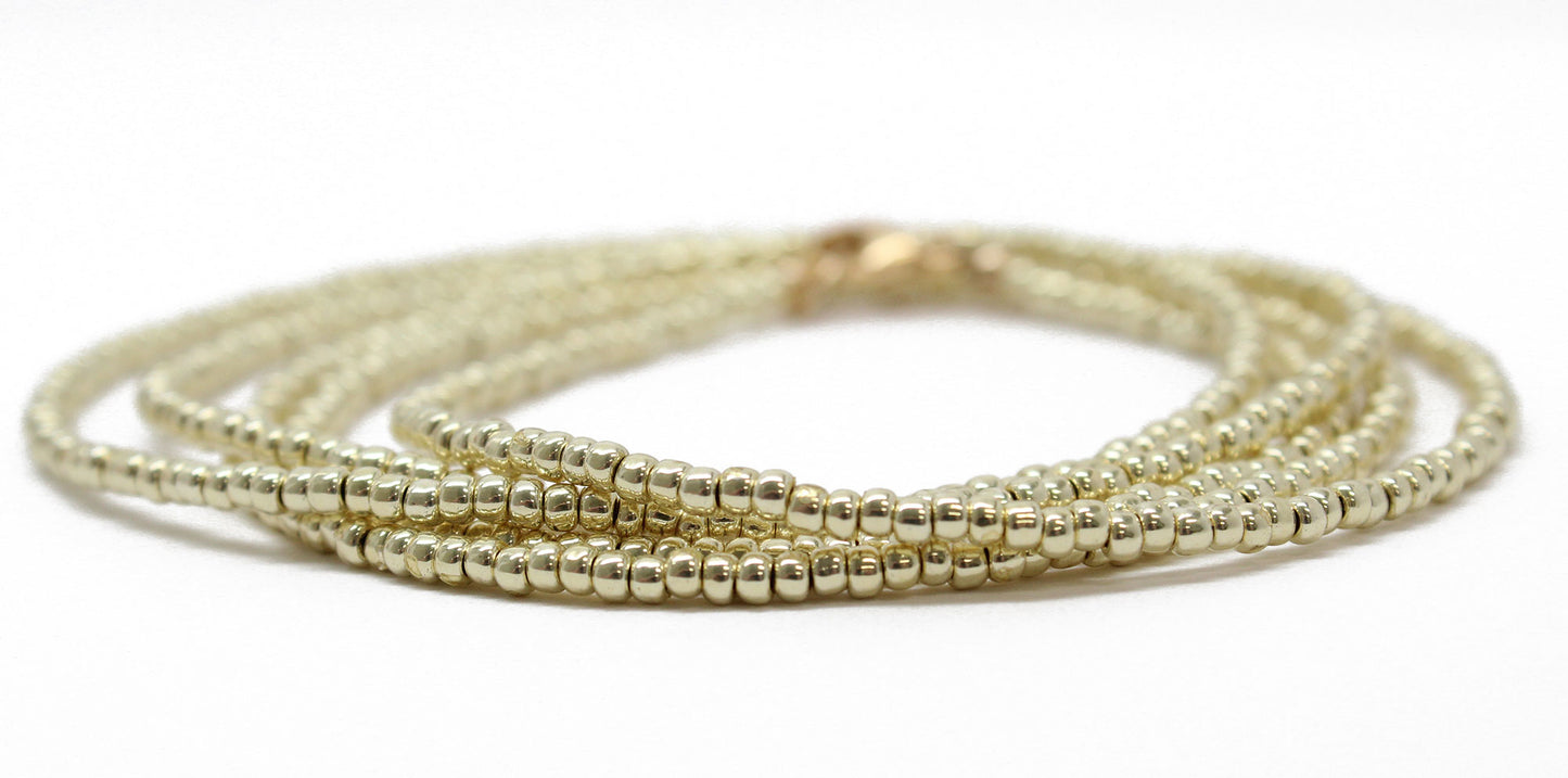 Gold Tone Seed Bead Necklace, Single Strand