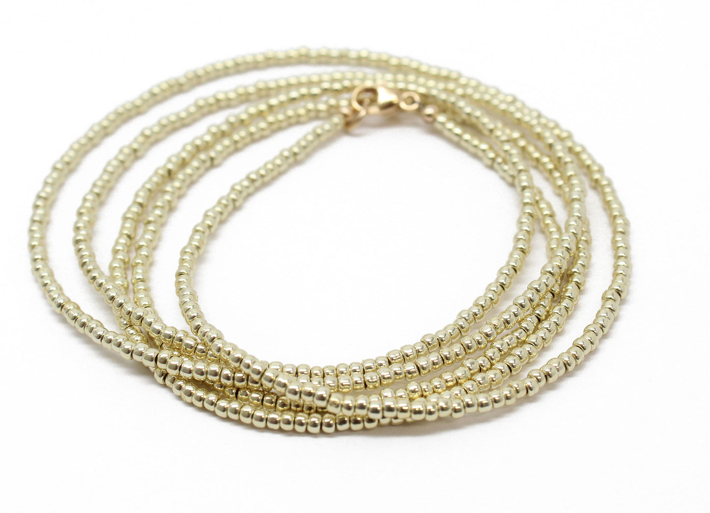 Gold Tone Seed Bead Necklace, Single Strand