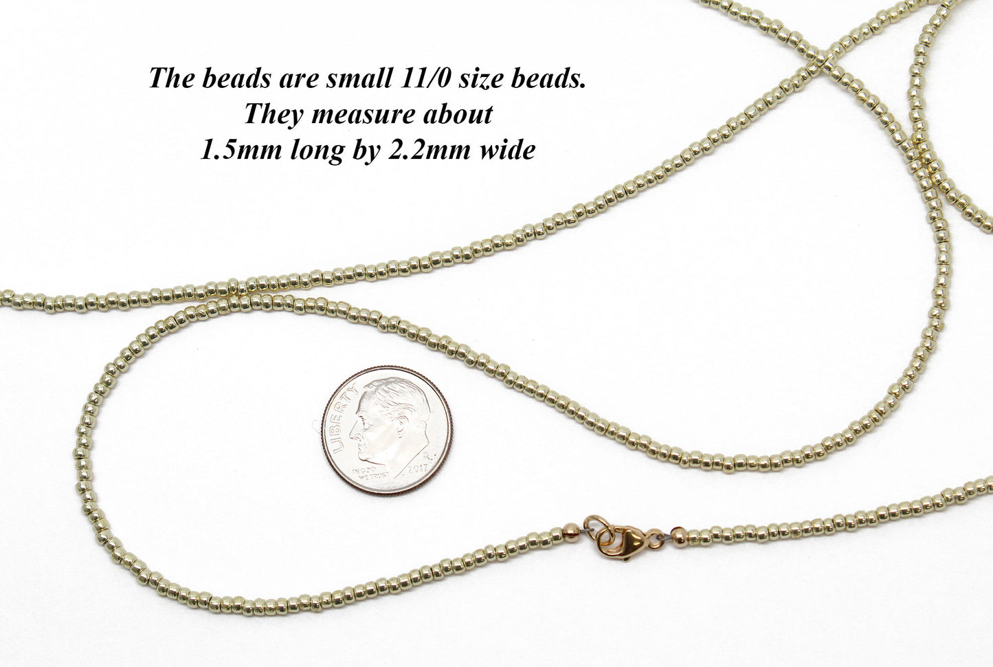 Gold Tone Seed Bead Necklace, Single Strand