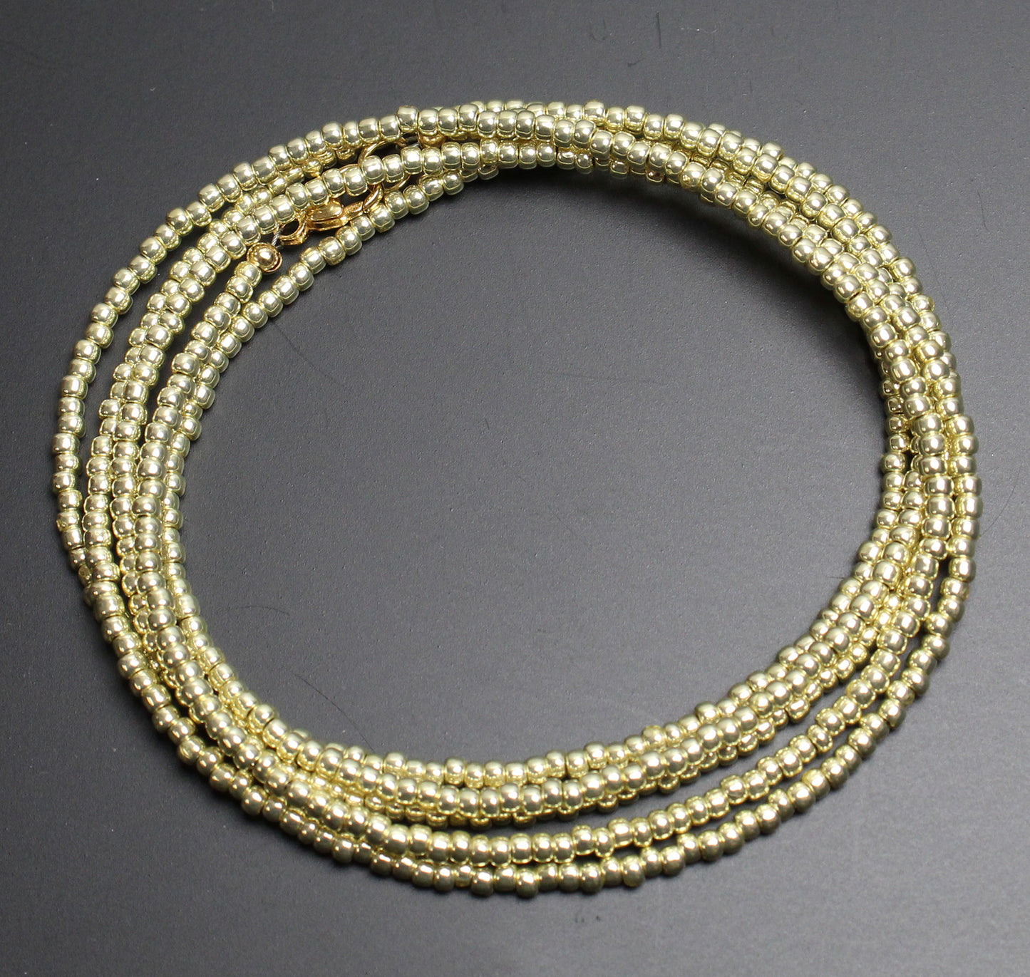 Gold Tone Seed Bead Necklace, Single Strand