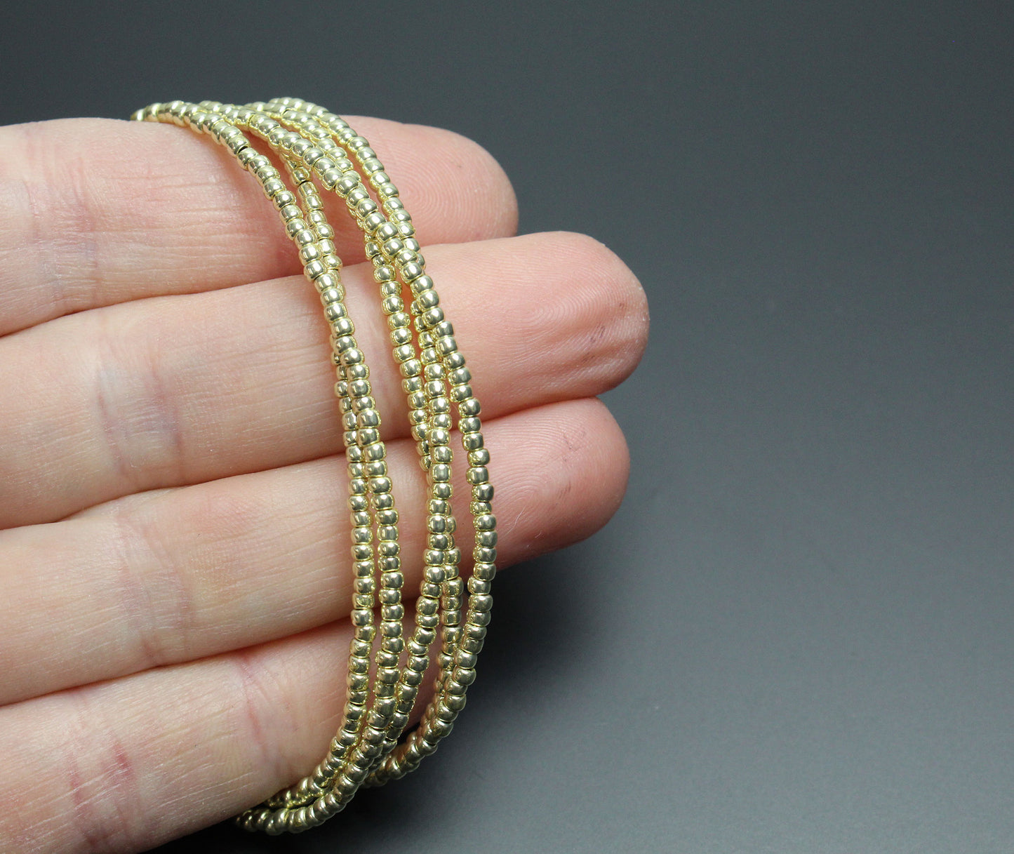 Gold Tone Seed Bead Necklace, Single Strand