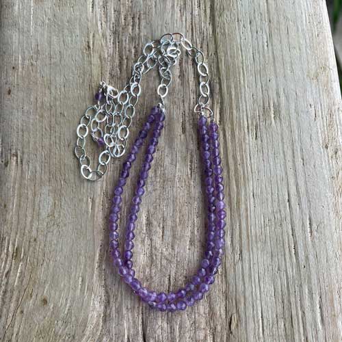 Amethyst and Sterling Silver Chain Necklace 24 Inches Long