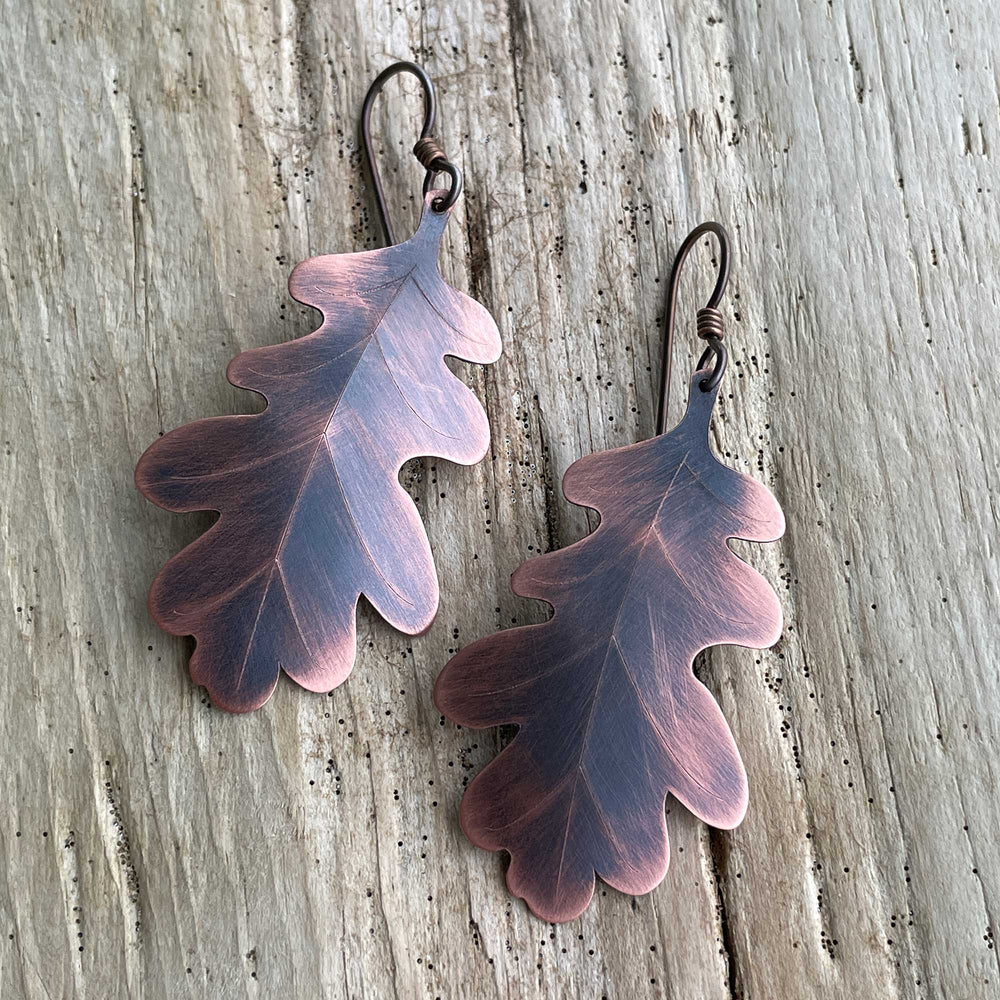 Nature's Elegance: Handmade Copper Oak Leaf Earrings