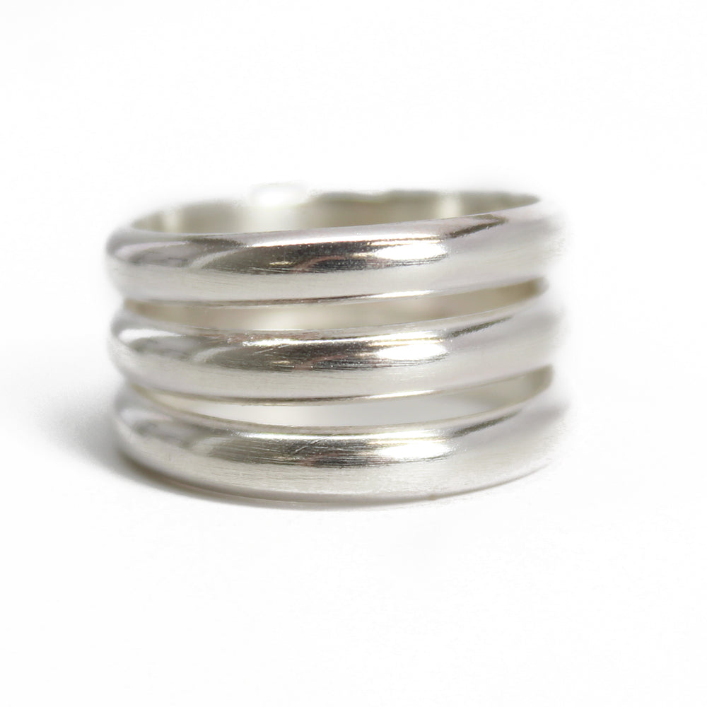 
                      
                        Handmade Three Sterling Silver Stacked Ring Band, Size 7 US
                      
                    