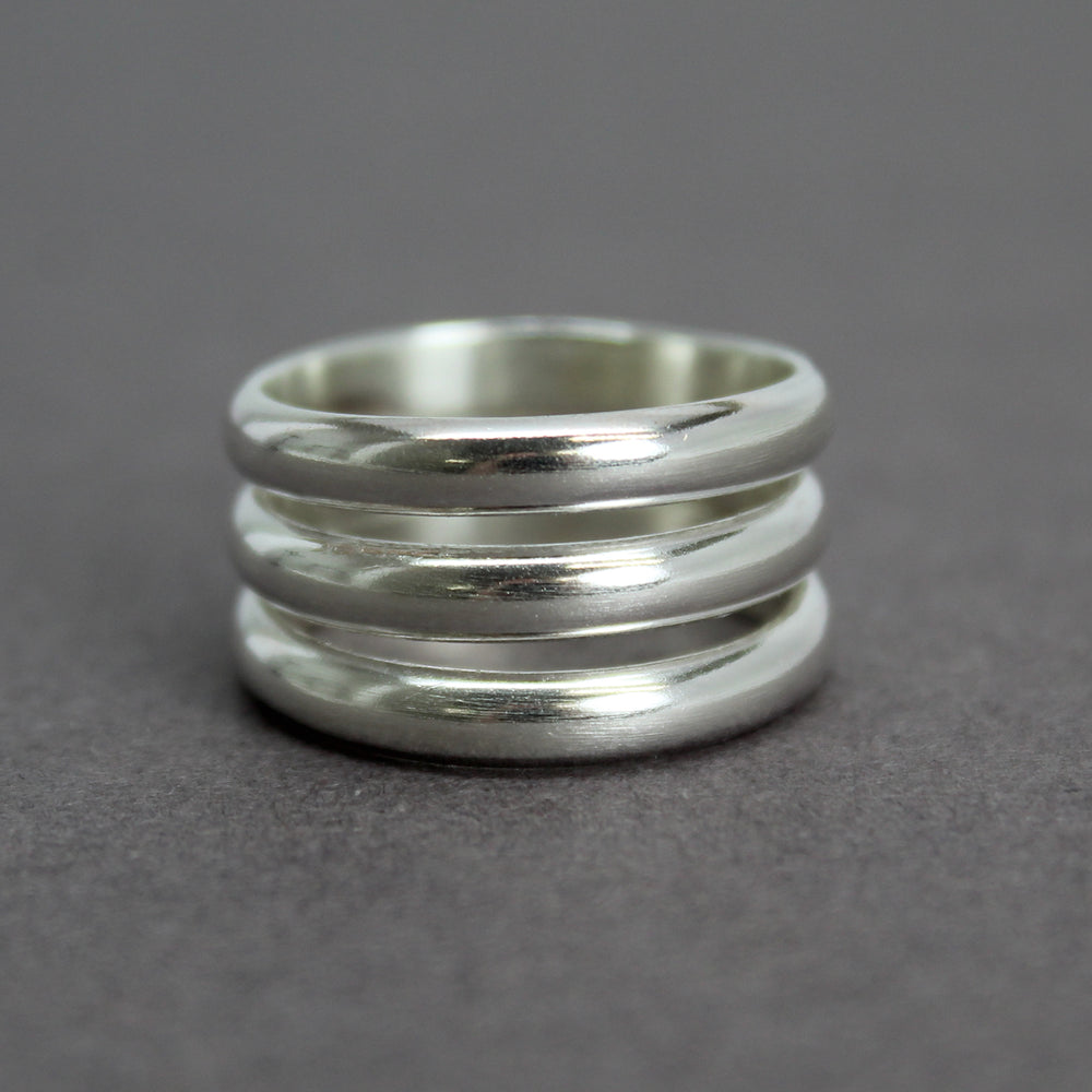 
                      
                        Three Sterling Silver Stacked Ring Band, Size 7 US
                      
                    