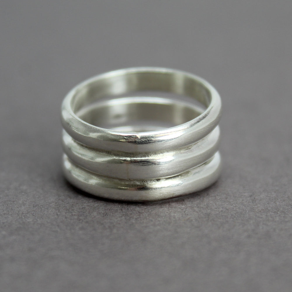 
                      
                        Three Sterling Silver Stacked Ring Band, Size 7 US
                      
                    