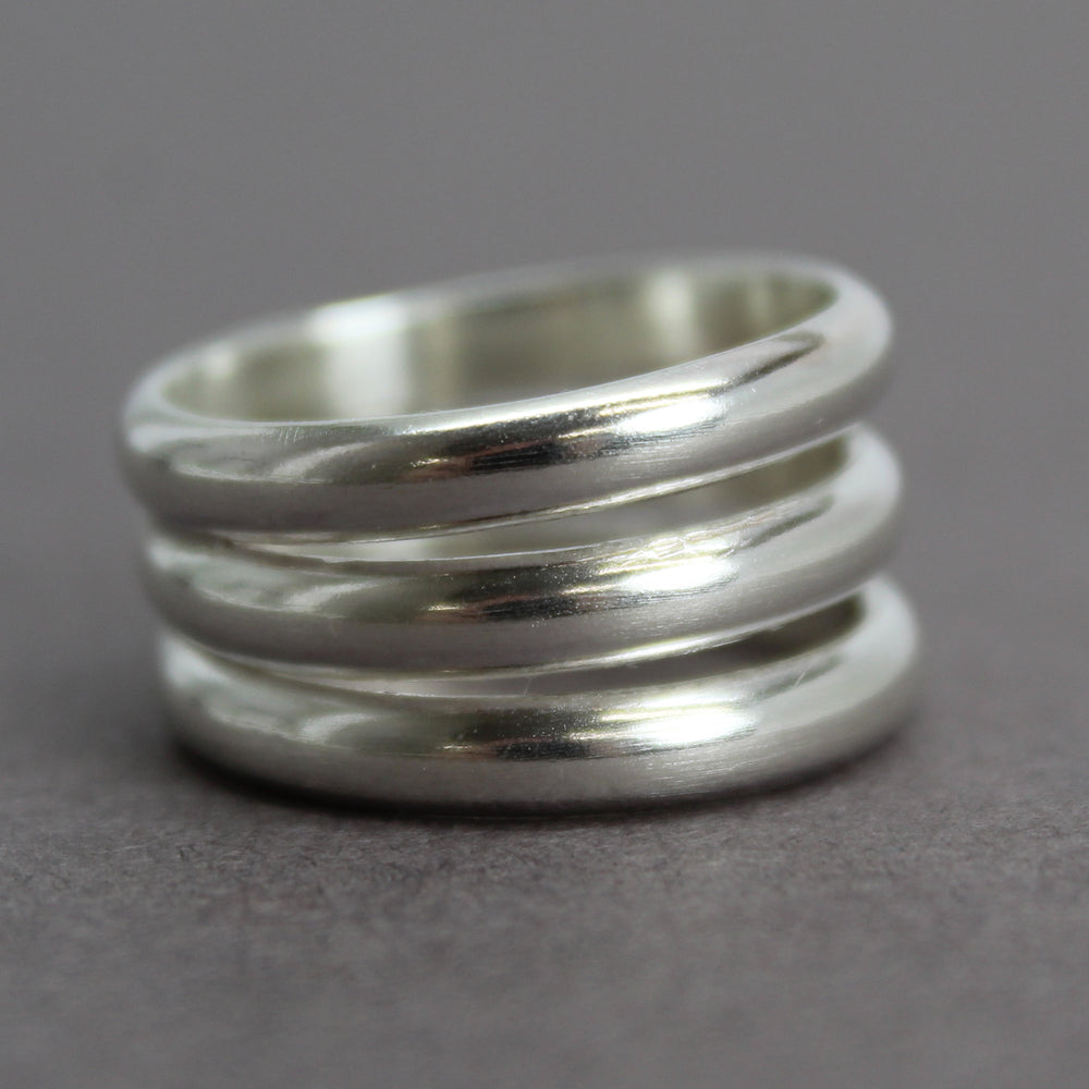 
                      
                        Three Sterling Silver Stacked Ring Band, Size 7 US
                      
                    