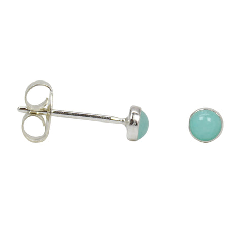 Tiny 3mm amazonite Stud Earrings in Sterling Silver