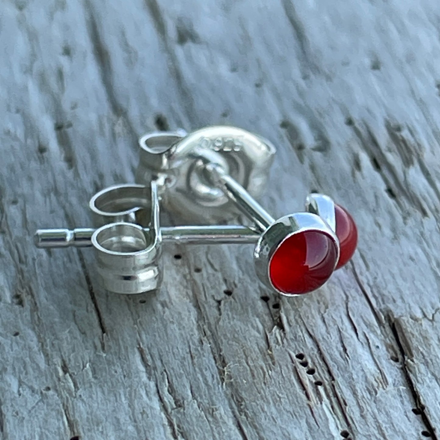 3mm Carnelian Stud Earrings in Sterling Silver