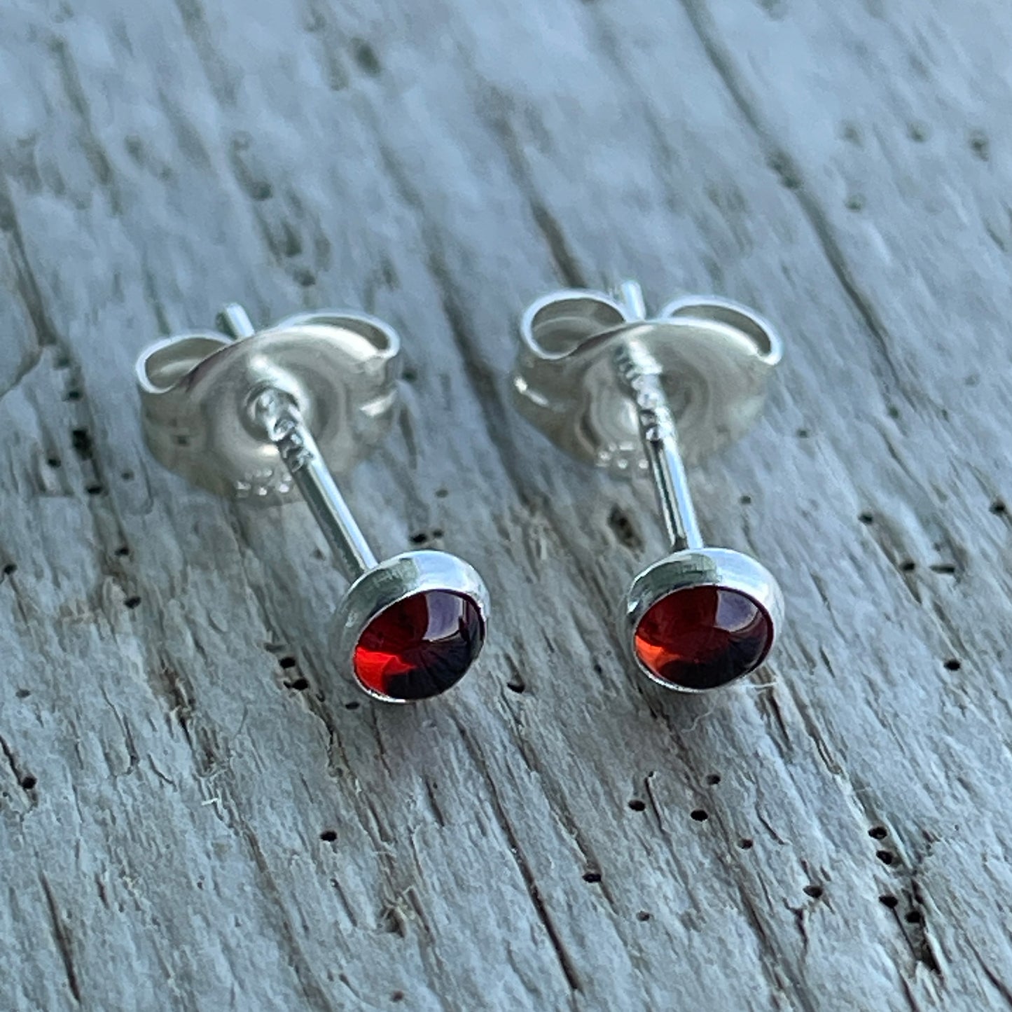 3mm Garnet Stud Earrings in Sterling Silver or Gold Fill