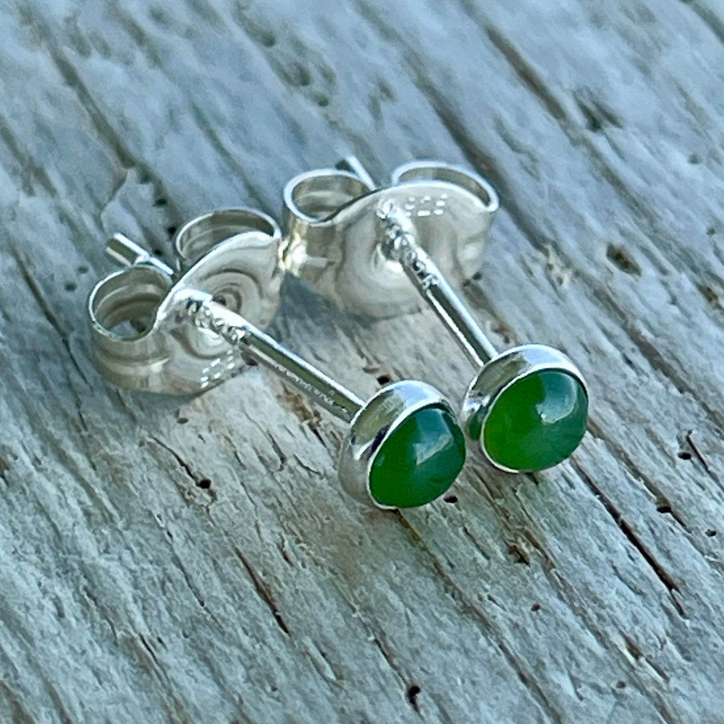 3mm jade stud earrings in sterling silver