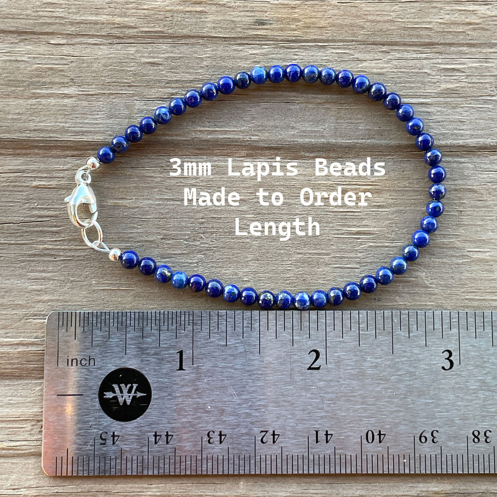 
                      
                        3mm Lapis Lazuli Bead Bracelet with Sterling Silver or Yellow Gold Filled Clasp
                      
                    