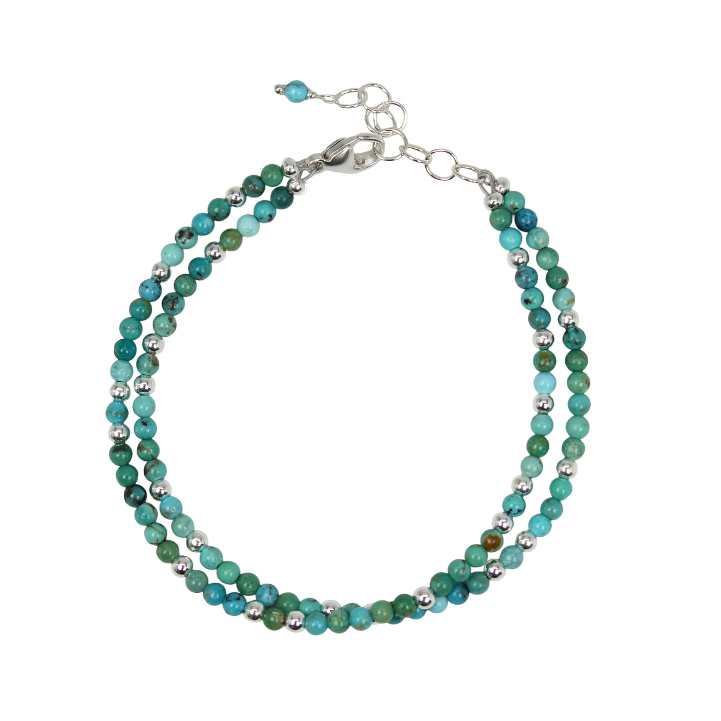 Genuine Turquoise Double Strand Bracelet with Sterling Silver Beads