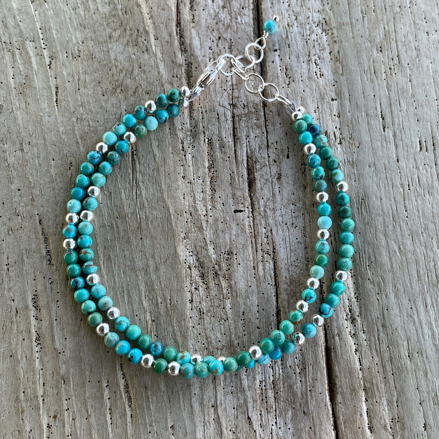 Turquoise Double Strand Bracelet with Sterling Silver Beads