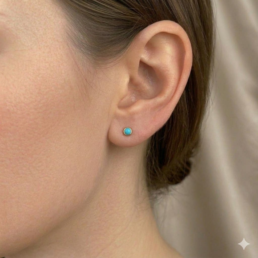 Tiny 3mm Blue Turquoise Stud Earrings