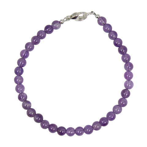 4mm Amethyst Bead Bracelet, Purple Gemstone Bracelet with Clasp