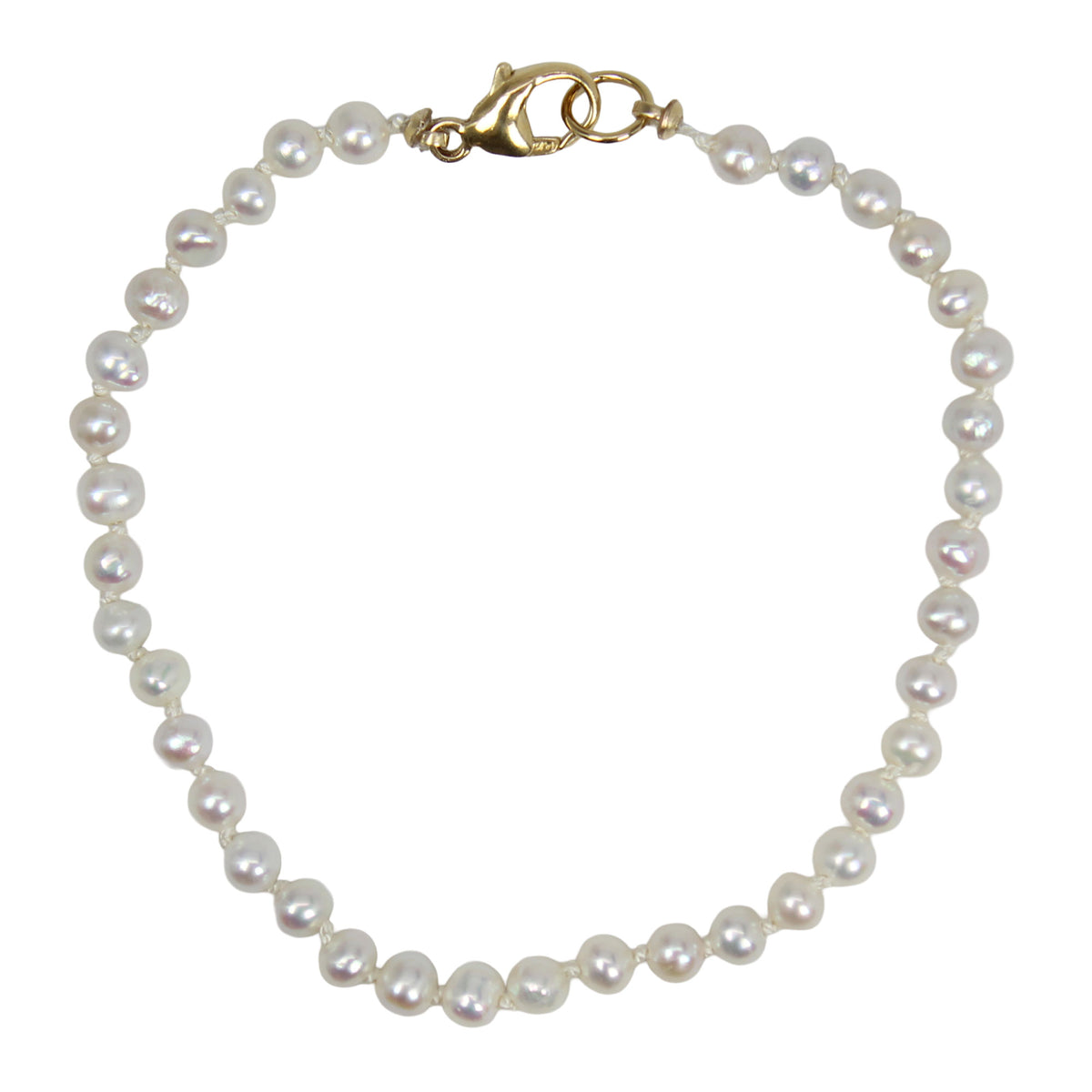 4mm Freshwater Pearl Bracelet, Hand Knotted White Pearls, 7 Inch