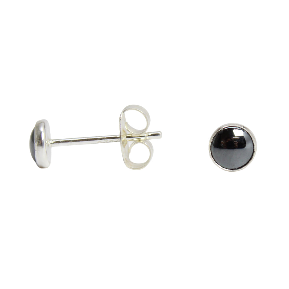 4mm Created Hematite Stud Earrings  in Sterling Silver