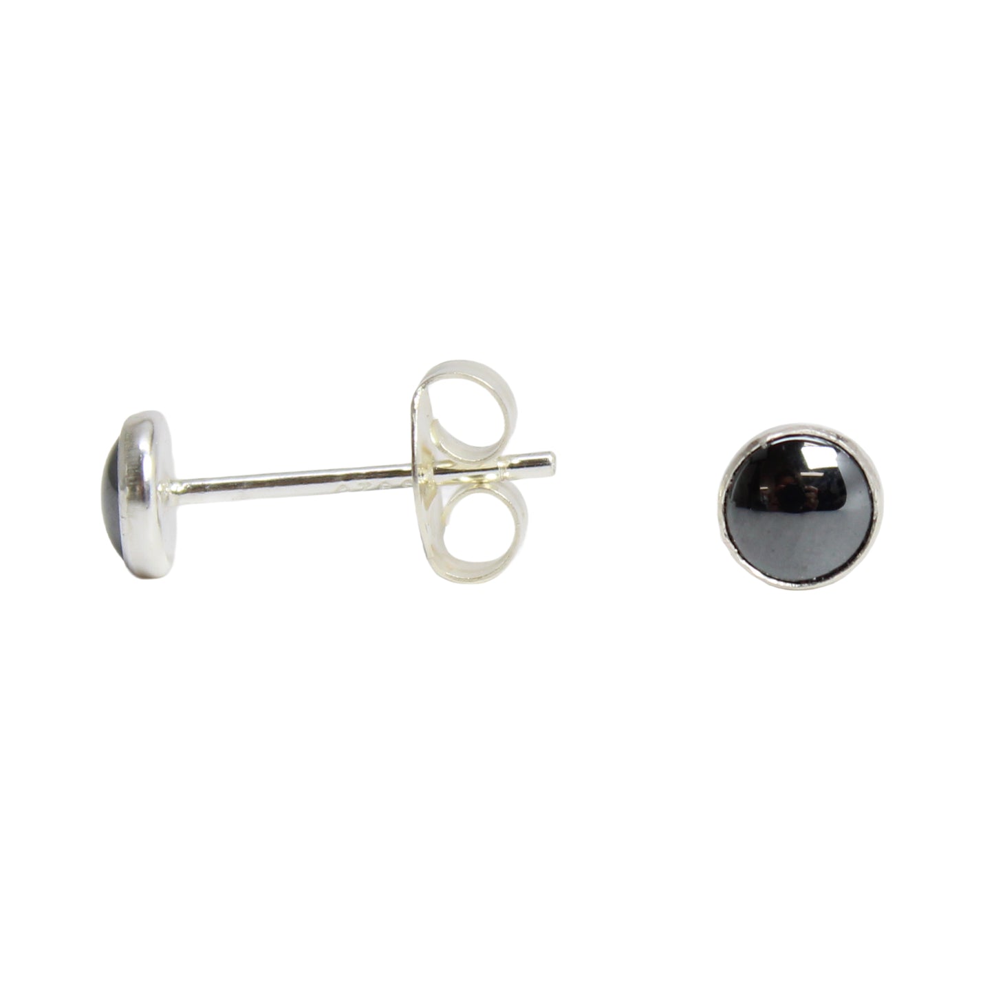 4mm Created Hematite Stud Earrings  in Sterling Silver