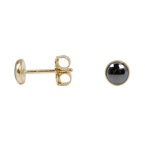 4mm Created Hematite Stud Earrings  in Yellow Gold Fill