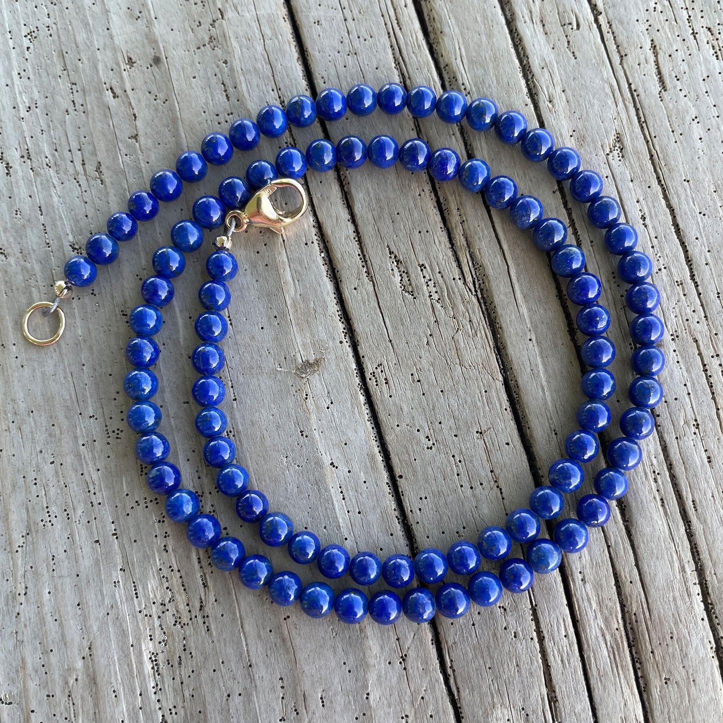 4mm Lapis Lazuli Bead Necklace  with Yellow Gold Filled Clasp