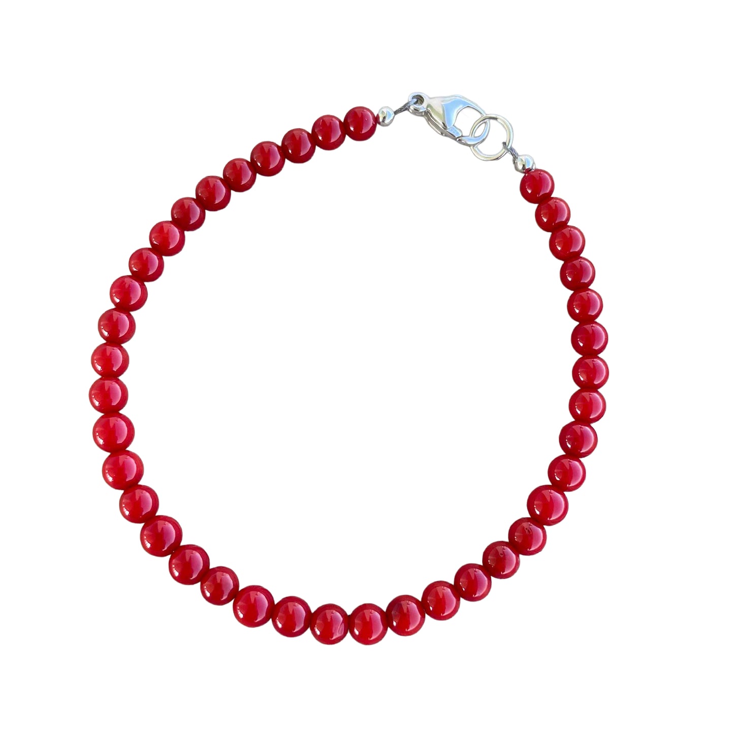 4mm Red Coral Bracelet in Sterling Silver