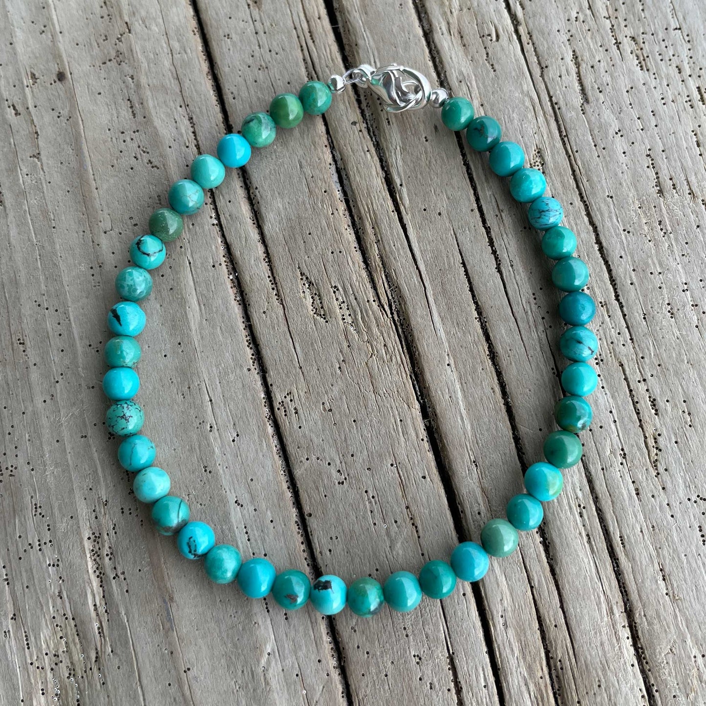 Genuine 4mm Blue Green Turquoise Bead Bracelet