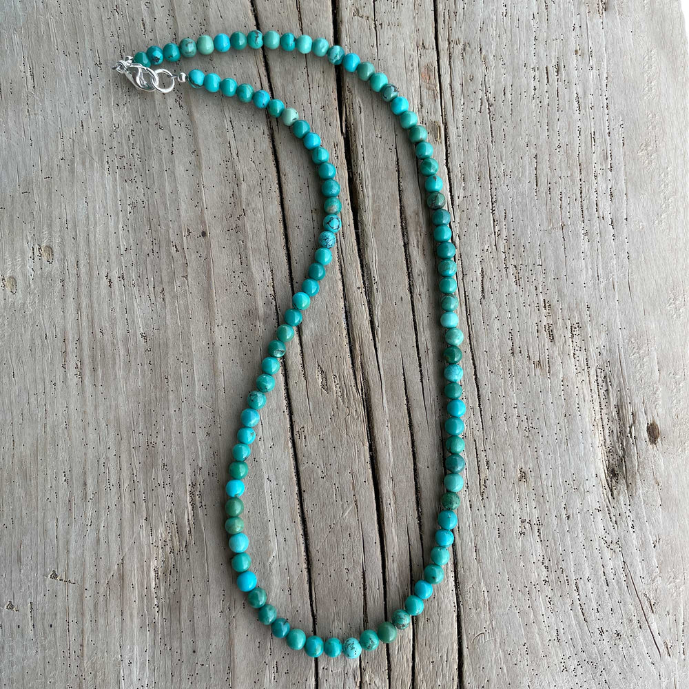 
                      
                        Genuine 4mm Blue Green Turquoise Bead Necklace
                      
                    